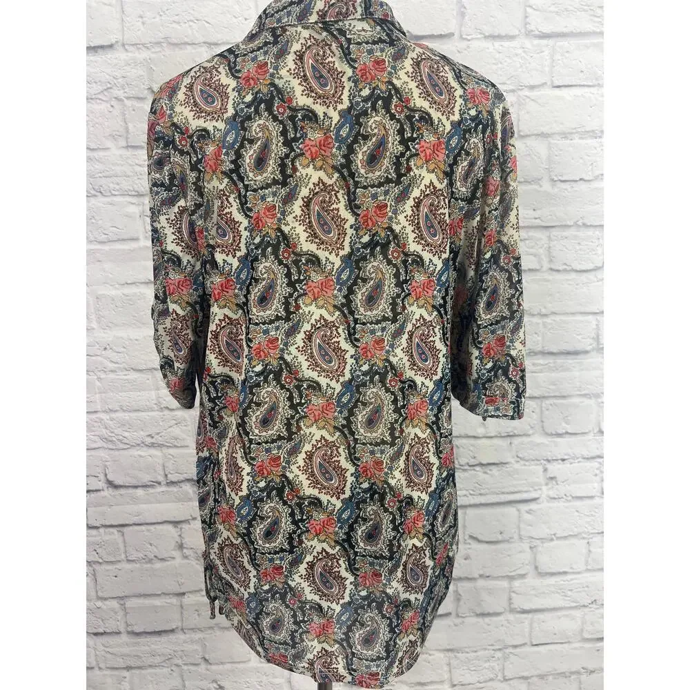 Amang NY Sheer Vibrant Paisley Print Boho Flowy Blouse - Picture 5 of 8